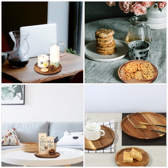LEXSOMEO Round Serving Tray Wooden Circle Tray Bread Coffee Tea Tray Fruit Snacks Platter Dish