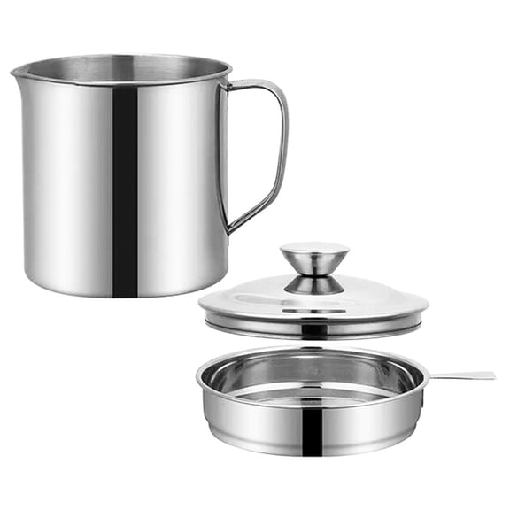 COOPHYA Home Use Grease Container with Handle and Fine Mesh Strainer for Bacon Fat