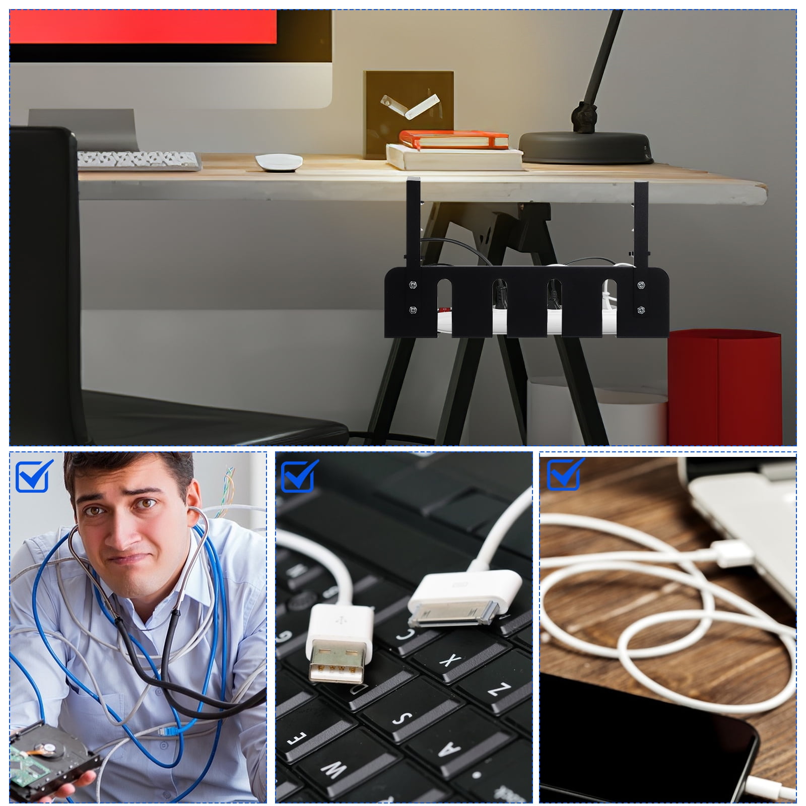LEXSOMEO Under Desk Cable Management Cable Rack Cord Organizer Under Desk Organizer Attachable Desk Drawer