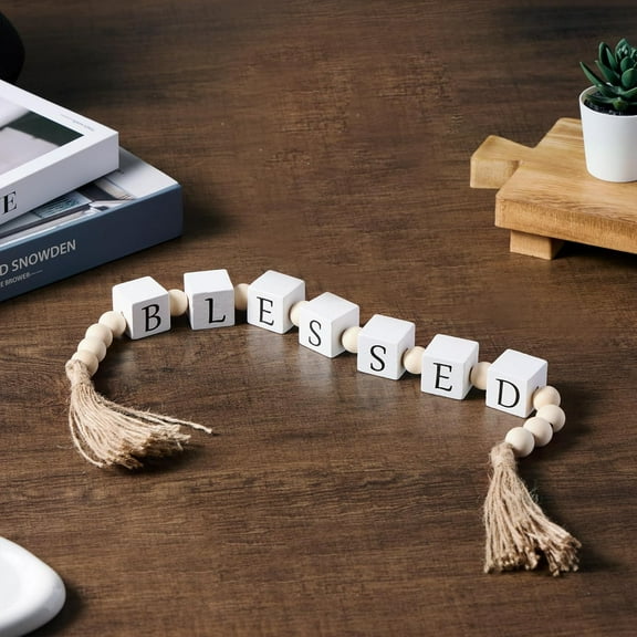 LEXSOMEO Wood Blessed Bead Garland With Tassels Decorative Beads Home Decor Tassels Bead Garland Wood Decor For Tabletop Coffee Table Shelf