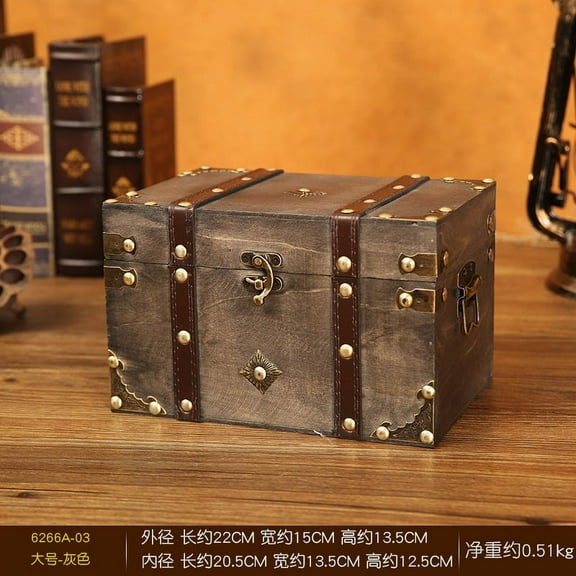 COOPHYA Wooden Treasure Chest Dark Grey Keepsake Box Storage Organizer 8.5 x 5.7 x 5.3 Inches 1 Pack