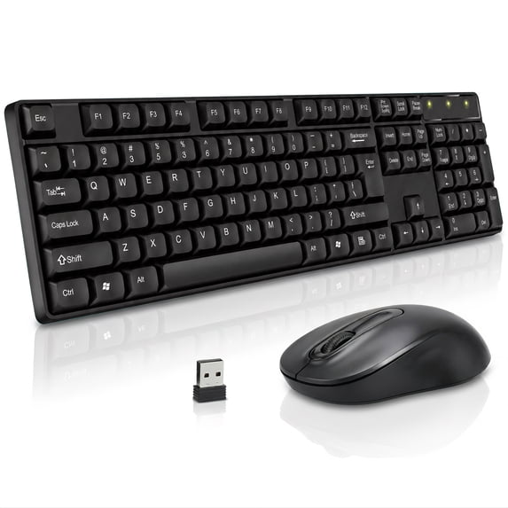 LEXVARO Wireless Keyboard and Mouse Combo, 104 Full Size Keyboard, 2.4GHz Portable for Computer, Mac, Laptop, PC, Windows, Black