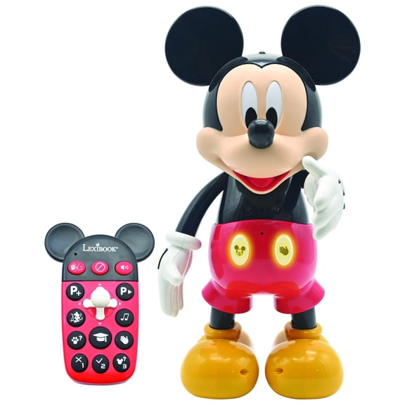 Lexibook - Disney - Bilingual Mickey Robot - English/Spanish, 100 educational quizzes, light effects, dance, programmable, articulated, Black/red - MCH01i2