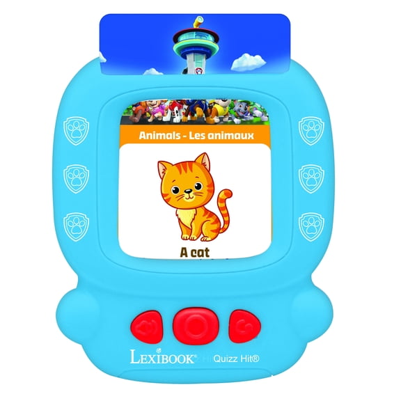 Lexibook Paw Patrol, Bilingual interactive card reader, Audio toy to learn English and Spanish, 150 double-sided educational cards, educational quiz & flashcard machine, Blue/red