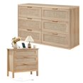 thumbnail image 1 of LEYAOYAO 2-Piece Rattan Bedroom Furniture Set, 48" Wide 6 Drawer Dresser and 3 Drawer Nightstand with Charging Station, Natural, 1 of 9