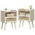thumbnail image 1 of LEYAOYAO 2pc Rattan Nightstand, Modern Wicker Bedside Table with 1 Drawer & Tapered Legs, Boho Tea Color for Small Spaces, Grey, 1 of 7