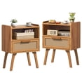 thumbnail image 1 of LEYAOYAO 2pc Rattan Nightstand, Modern Wicker Bedside Table with 1 Drawer & Tapered Legs, Boho Tea Color for Small Spaces, Tea Color, 1 of 7