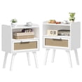 thumbnail image 1 of LEYAOYAO 2pc Rattan Nightstand, Modern Wicker Bedside Table with 1 Drawer & Tapered Legs, Boho Tea Color for Small Spaces, White New, 1 of 7