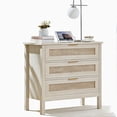 thumbnail image 1 of LEYAOYAO 3 Drawers Rattan Nightstand, Boho Bedside Table Large Night Table with Charging Station, Farmhouse End Side Table for Living Room, White, 1 of 8