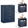 thumbnail image 1 of LEYAOYAO 3-Piece Bedroom Furniture Set, 6 Drawer Dresser and 2 Two-Drawer Nightstands with Open Shelves, Charging Station, Fluted Design, Navy Blue, 1 of 9