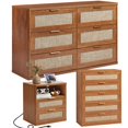 thumbnail image 1 of LEYAOYAO 3-Piece Boho Bedroom Furniture Set, Rattan 5 Drawer Dresser, 6 Drawer Dresser and 2 Drawer Nightstand with Charging Station, Tea Brown, 1 of 7