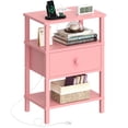 thumbnail image 1 of LEYAOYAO 3-Tier Narrow End Table with Charging Station, Wood Side Table for Living Room, Pink, 1 of 8