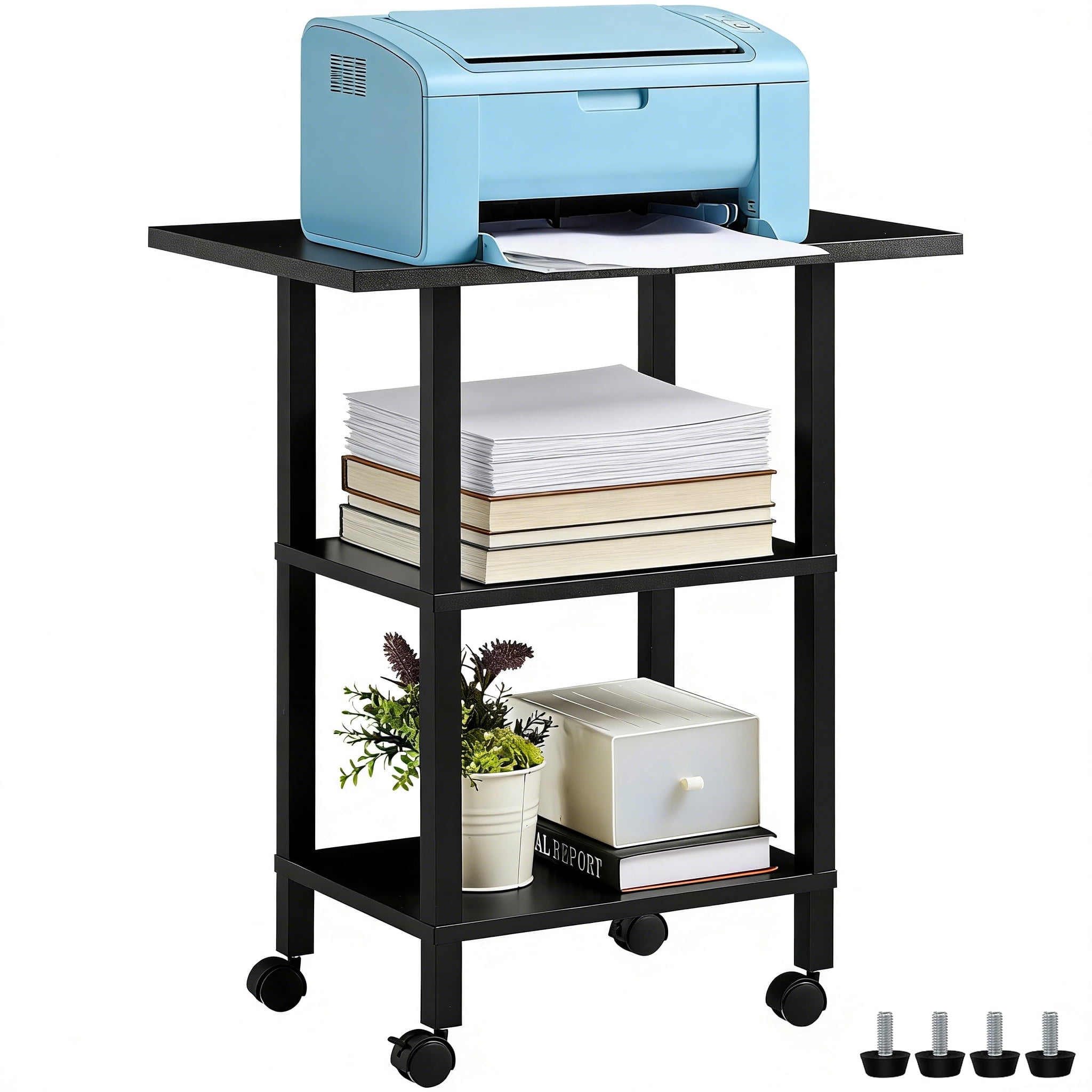 LEYAOYAO 3-Tier Printer Stand with Wheels & Adjust Feet, Computer Tower ...
