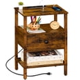 thumbnail image 1 of LEYAOYAO 3-Tier Side Table with Charging Station, End Table with 2 Outlets & 2 USB Ports, for Living Room, Rustic Brown, 1 of 8