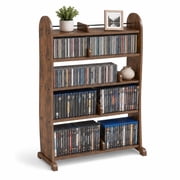 LEYAOYAO 5-Tier Media Storage Shelf, DVD and CD Rack with Adjustable Dividers, Freestanding Bookcase for Movies, Games and Books, Brown