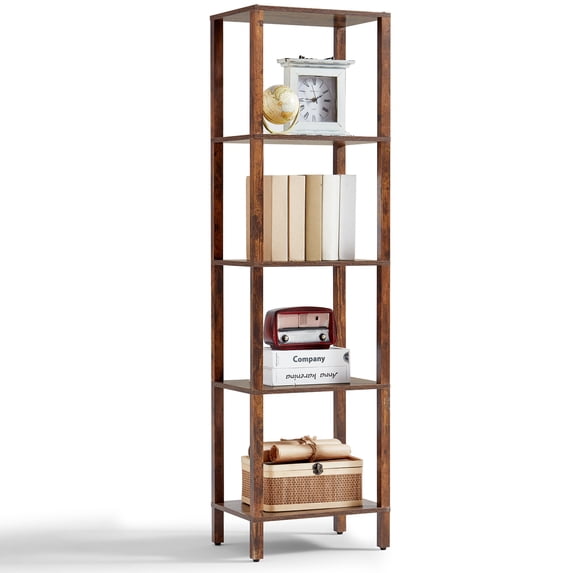 LEYAOYAO 54 Inch 5-Tier Bookcase, Slim Farmhouse Style for Small Rooms in Natural, Brown