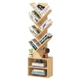 thumbnail image 1 of LEYAOYAO 9-Tier Zigzag Wooden Bookcase with Storage, Free Standing Tree Bookshelf for Office, Natural Oak, 1 of 8