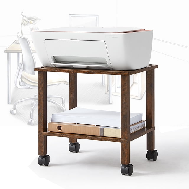 LEYAOYAO Brown Printer Stand for Desk, 2 Tier Desktop Printer Shelf, Computer Monitor Riser Stand for Home Office