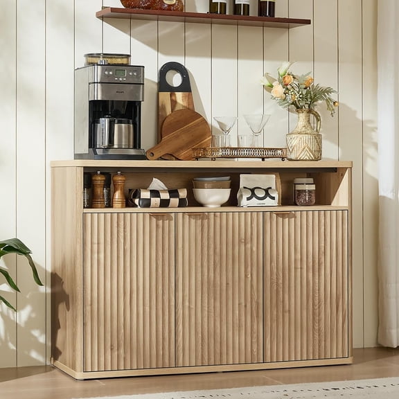 LEYAOYAO Buffet Cabinet with Storage, 45" Wooden Sideboard Cabinet with/Adjustable Shelf, Fluted Accent Cabinet for Dining Room, Kitchen, Natural Oak