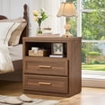 thumbnail image 1 of LEYAOYAO Farmhouse Nightstand, 2 Drawer Wood Side Table with Open Shelf for Bedroom, Living Room, Brown, 1 of 9