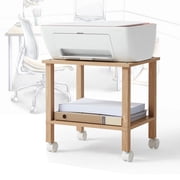 Leyaoyao Printer Stand, 2 Tier Rolling Printer Cart with Wheels, Under Desk Printer Stand for Office, Home, Natural Oak