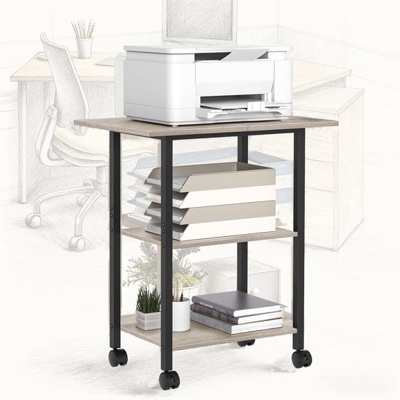 Leyaoyao Printer Stand, 3 Tier Mobile Printer Table with Locking Wheels & Adjust feet, Heavy Duty Printer Shelf Printer Cart for Under Desk, Home, Office, Light Grey