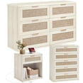 thumbnail image 1 of LEYAOYAO Rattan Bedroom Furniture Set of 3, 5 Drawer Dresser, 6 Drawer Dresser and 1 Drawer Nightstand with Charging Station, Grey White, 1 of 7