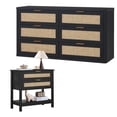 thumbnail image 1 of LEYAOYAO Rattan Dresser and Nightstand Set of 2, 48" Wide 6 Drawer Dresser and 2 Drawer Nightstand with Open Shelf, Bedroom Furniture, Black, 1 of 9