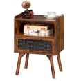 thumbnail image 1 of LEYAOYAO Rattan Nightstand, Modern Wicker Bedside Table with 1 Drawer & Tapered Legs, Boho Tea Color for Small Spaces, Brown, 1 of 6