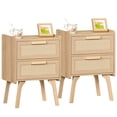 thumbnail image 1 of LEYAOYAO Rattan Nightstand Set of 2, Bedside Table with 2 Storage Drawers, End Table Night Stand for Bedroom, Kids Room, Natural Oak, 1 of 7