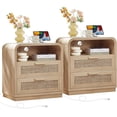 thumbnail image 1 of LEYAOYAO Rattan Nightstand with Charging Station Set of 2, Modern End Table with 2 Drawers and Shelf for Bedroom/Living Room, Natural Oak, 1 of 10