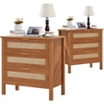 thumbnail image 1 of LEYAOYAO Rattan Nightstands Set of 2 with Charging Station, Boho Bedside Table with 2 Storage Drawers, End Table Side Table for Living Room, Bedroom, 1 of 6