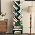 thumbnail image 1 of LEYAOYAO Tall Tree Bookshelf, 9-Tier Zigzag Bookcase with Storage, Vertical Storage Shelf for Books & Décor, Space-Saving Design, Dark Green, 1 of 8