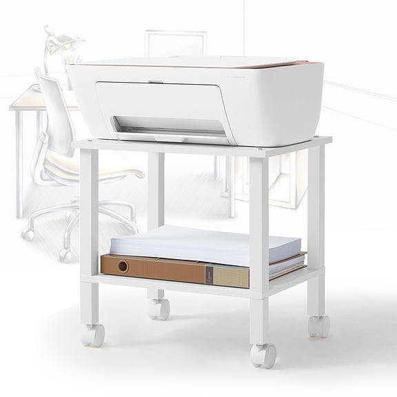 LEYAOYAO White Printer Stand for Desk, 2 Tier Desktop Printer Shelf, Computer Monitor Riser Stand for Home Office