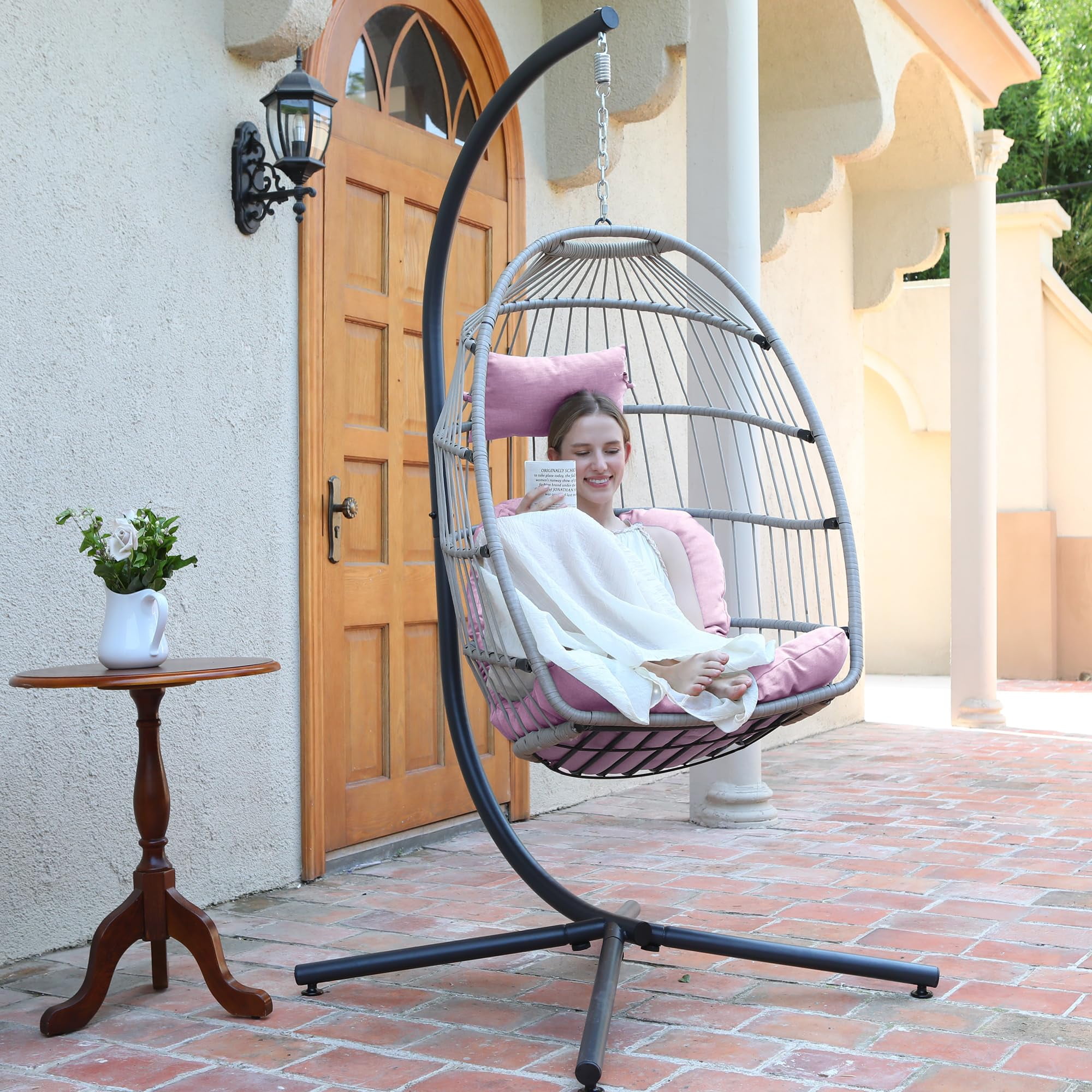 pink hanging egg chair