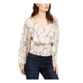 thumbnail image 1 of LEYDEN $59 Womens New Beige V Neck Long Sleeve Peplum Casual Top L Juniors B+B, 1 of 4