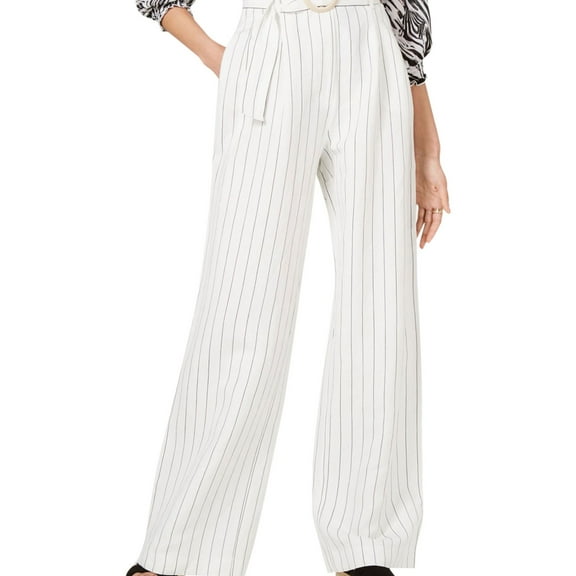 Leyden Womens Striped Casual Trouser Pants, White, Medium