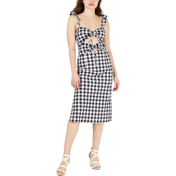 LEYDEN Womens Black Printed Sleeveless Midi A-Line Party Dress Juniors Size: XS