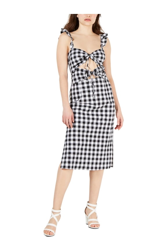 Womens Black Printed Sleeveless Midi A-Line Party Dress Juniors Size: XS