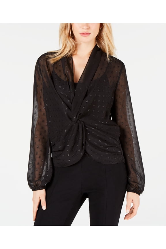 Womens Black V Neck Blouse Evening Top Size: L