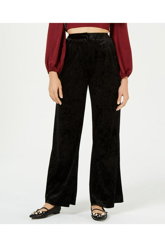 Womens Black Velvet High Waist Wide Leg Pants S