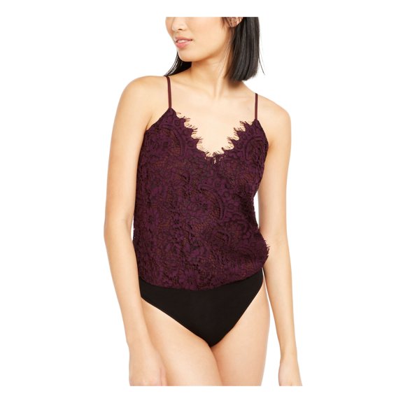 LEYDEN Womens Purple Embroidered Lace Spaghetti Strap Tank Top L