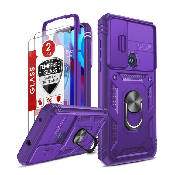 LEYI Case for Moto G Pure, Moto G Power Case 2022 with Slide Camera Cover + [2 Packs] Tempered Glass Screen Protector, 360 Full Body Military-Grade Case with Kickstand for Moto G Pure