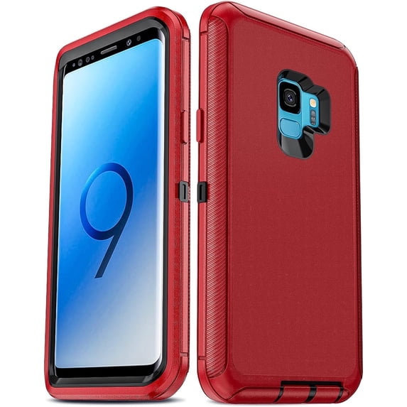 LeYi Compatible for Samsung Galaxy S9 Case, 3 in 1 Full Body Shockproof Rubber Dustproof, Red