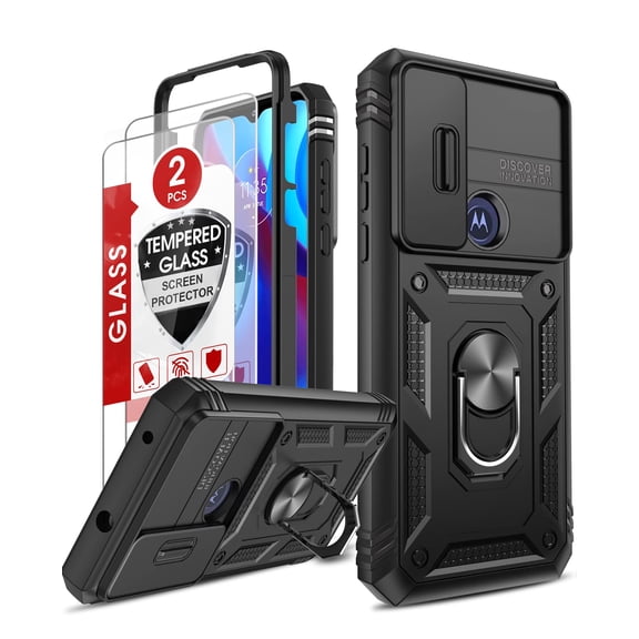 LEYI for Moto G Pure Case, Moto G Power 2022 Case with Slide Camera Cover + [2 Packs] Tempered Glass Screen Protector, 360 Full Body Military-Grade Case with Kickstand Moto G Pure