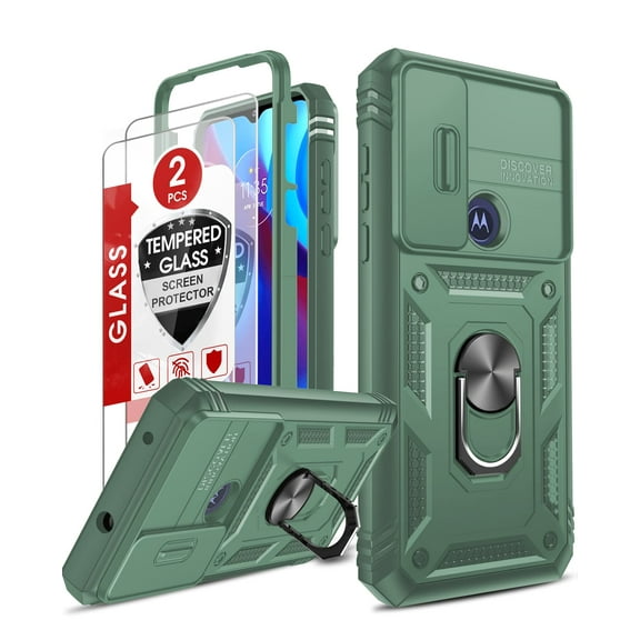 LEYI Moto G Pure Case, Moto G Pure Case with Slide Camera Cover   [2 Packs] Tempered Glass Screen Protector, 360 Full Body Military-Grade Case with Kickstand for Moto G Power 2022 Phone