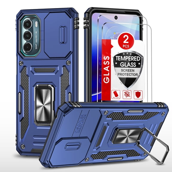 LEYI for Moto G Stylus 4G 2022 Case with [2 Pack] Screen Protector, [Slide Camera Cover Protection] Military Grade Shockproof Full Body for Motorola Moto G Stylus 4G 2022 Case - Blue