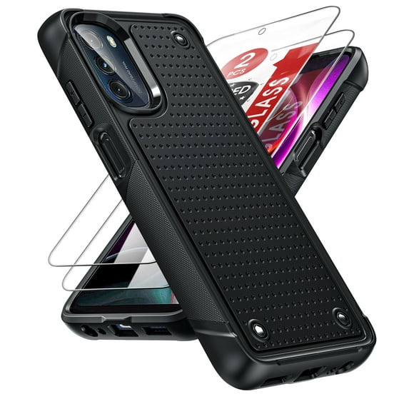 LEYI Motorola G 5G 2022 Case with 2 Pack Screen Protectors, Dual Layer Protective Hard PC Back & 4 Corners with Airbags[12ft Drop Protection] for Motorola Moto G 2022 5G Phone Case - Black