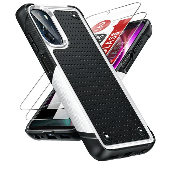 LEYI Motorola G 5G 2022 Case with 2 Pack Screen Protectors, Dual Layer Protective Hard PC Back & 4 Corners with Airbags[12ft Drop Protection] for Motorola Moto G 2022 5G Case - White