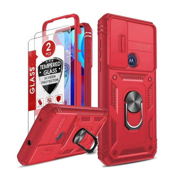 LEYI Phone Case for Moto G Pure, Moto G Power Case 2022 with Slide Camera Cover + [2 Packs] Tempered Glass Screen Protector, 360 Full Body Military-Grade Phone Case with Kickstand for Moto G Pure